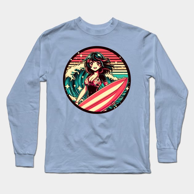 Retro Surfer Star Girl Long Sleeve T-Shirt by MightyBiscuit